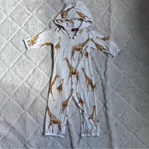 *FLAWED* Milkbarn | Orange Giraffes Hooded Bodysuit | Size 6-12 Months